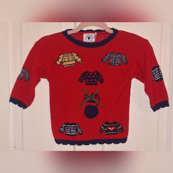 Vintage Hartstrings 3T Toddler Baby Kids Sweater Red With Mini Sweater Design - Picture 1 of 3